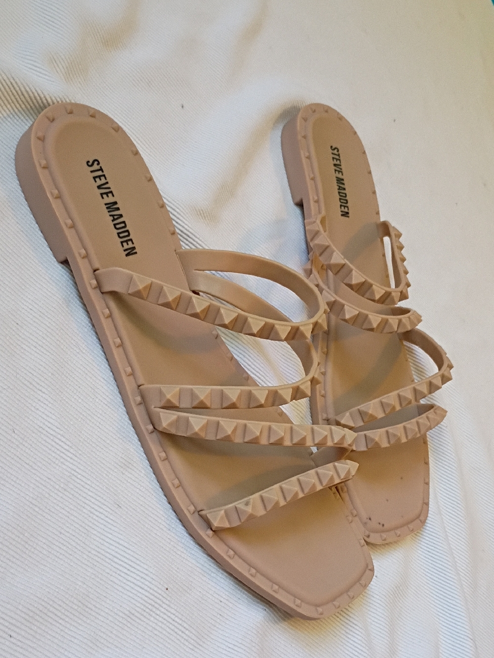 Steve Madden Nude Studded Multi-Strap Slide Sandals